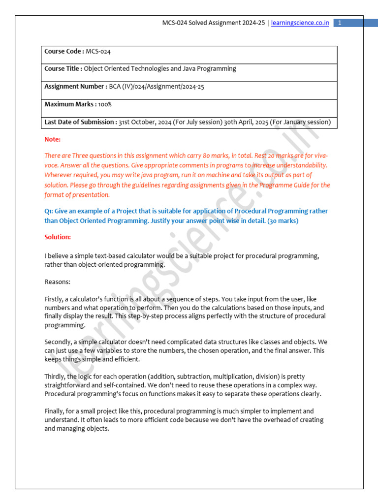 MCS-024 Object Oriented Programming Assignment | PDF | Object Oriented ...