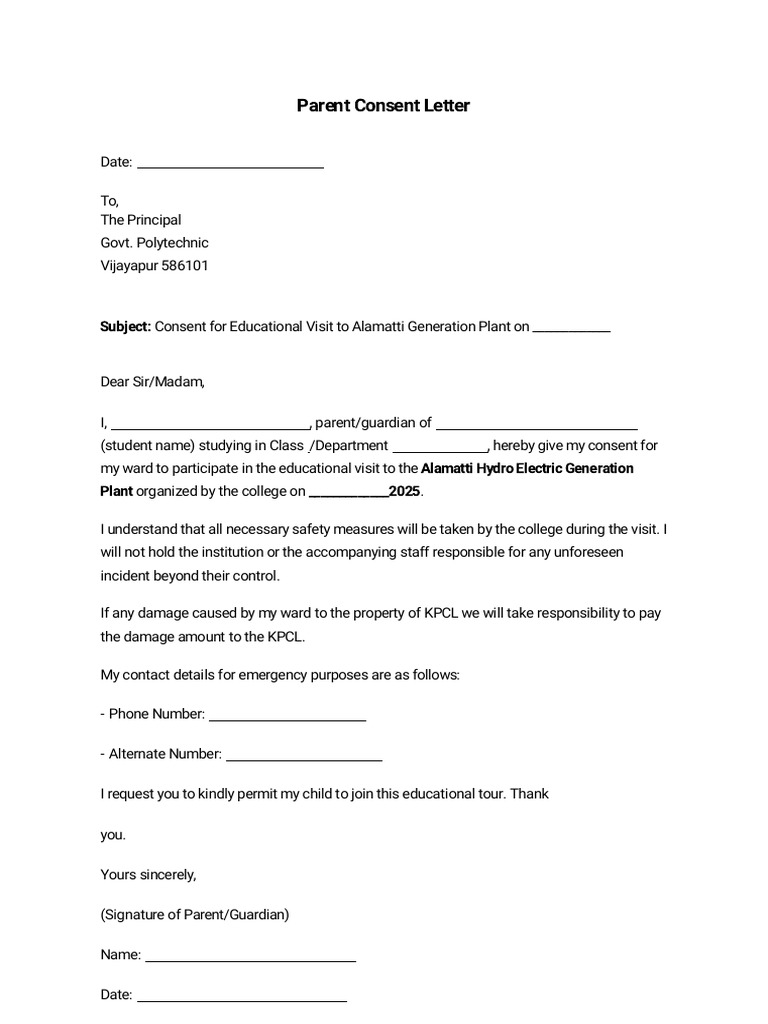 Parent Consent for Educational Visit | PDF