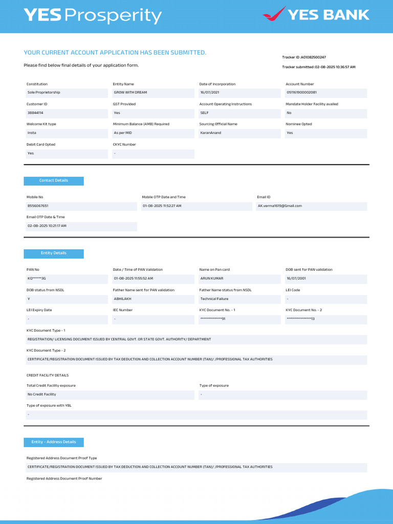 Current Account Application Summary | PDF | Banks | Identity Document