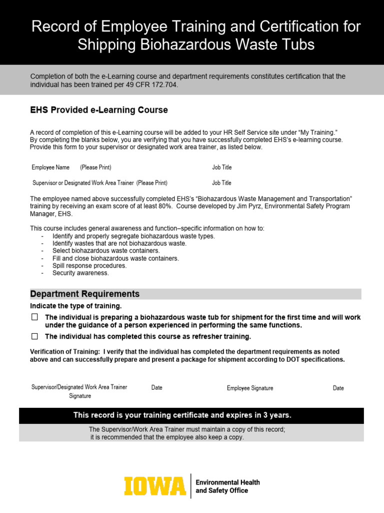 Biohazardous Waste Training Certification | PDF