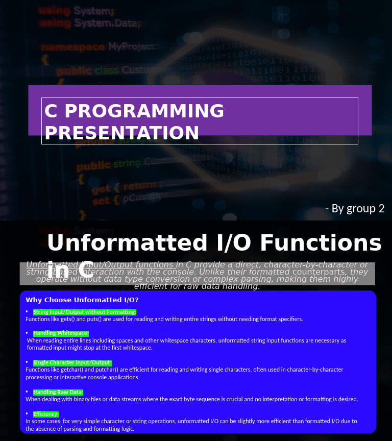 Unformatted I/O Functions in C | PDF