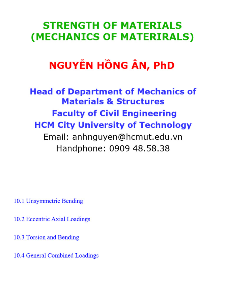 Unsymmetric Bending in Materials Mechanics | PDF | Bending | Stress ...