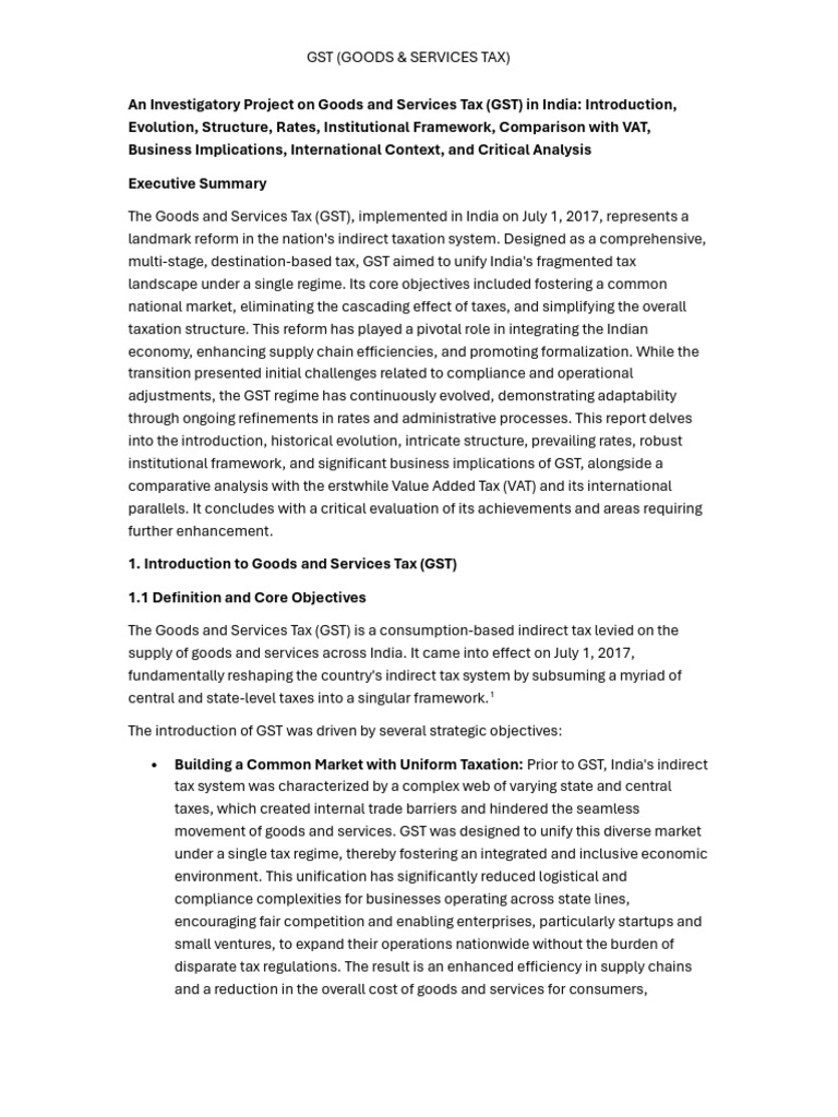 GST in India: Structure and Impact Analysis | PDF | Taxes | Value Added Tax