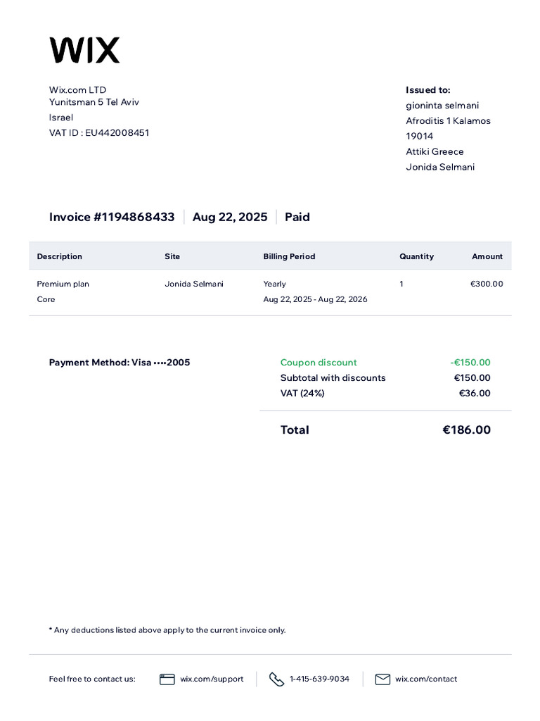 Invoice #1194868433 Aug 22, 2025 Paid | PDF