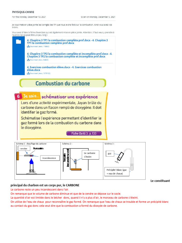 Exercice corrigé sur la combustion du carbone | PDF | La combustion ...