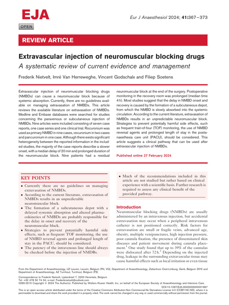Extravascular Injection of Neuromuscular Blocking 4-1 | PDF ...