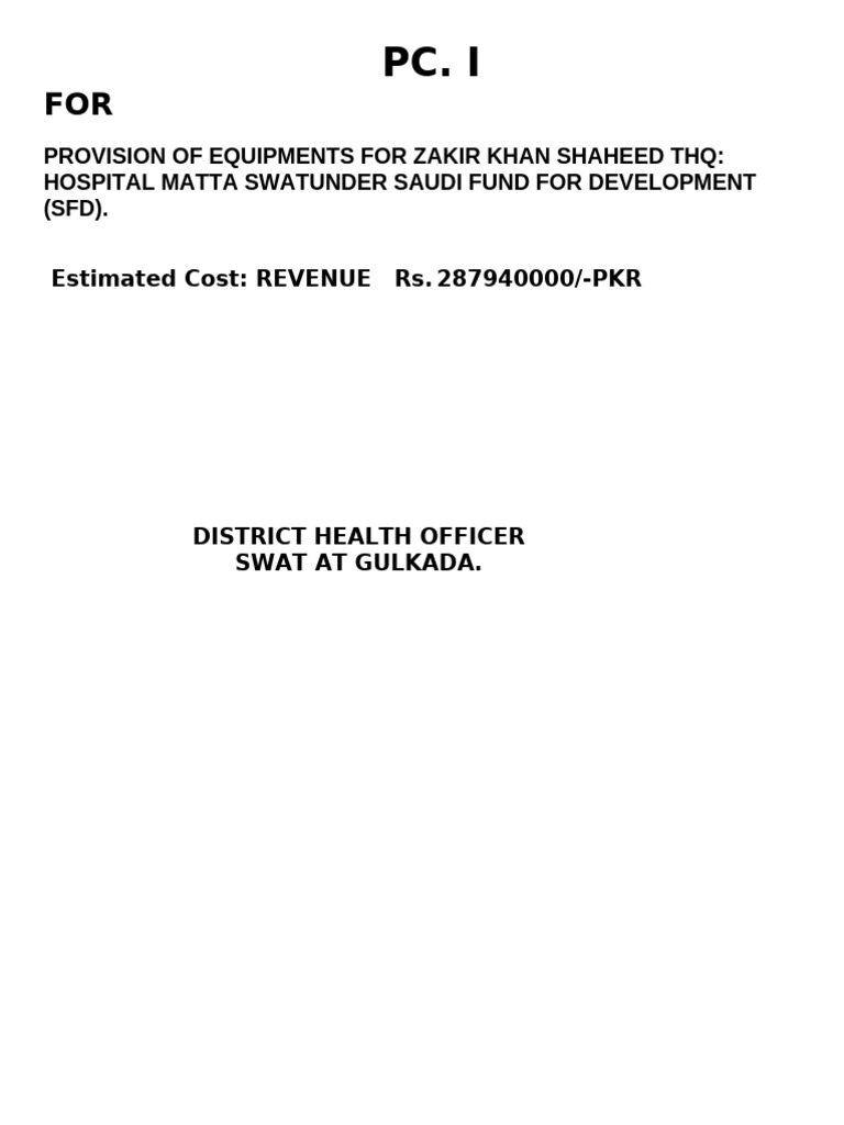 PC 1 Zakir Shaheed THQ Matta Hospital Equipment SFD | PDF | Clinical ...