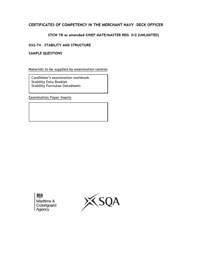 Merchant Navy Deck Officer Stability Exam Guide | PDF | Ships | Hull ...