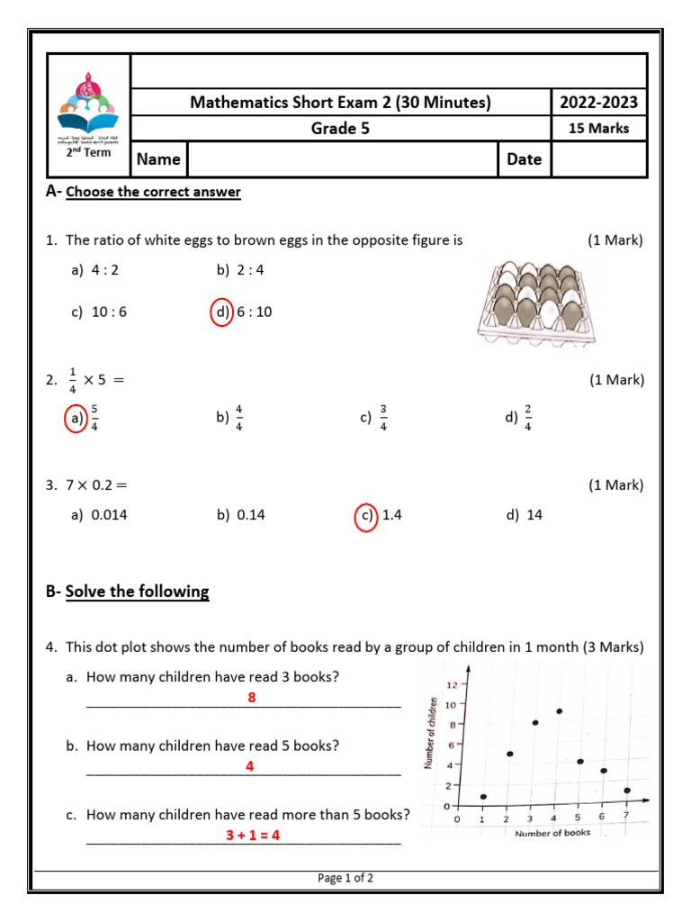 Grade 5 Math Short Exam 2022-2023 | PDF | Area | Euclidean Geometry