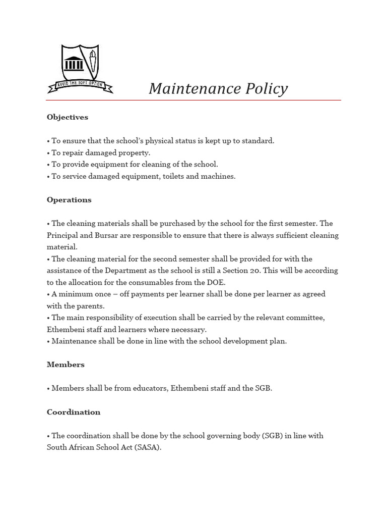 School Maintenance Policy Overview | PDF