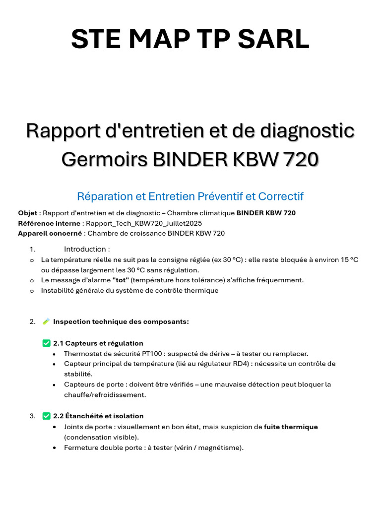 Rapport diagnostic BINDER KBW 720 | PDF | Ventilation (Architecture ...