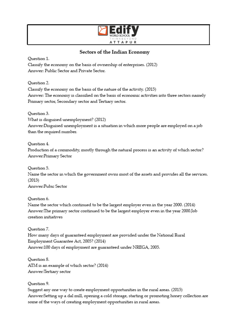 Sectors of the Indian Economy Explained | PDF | Employment ...