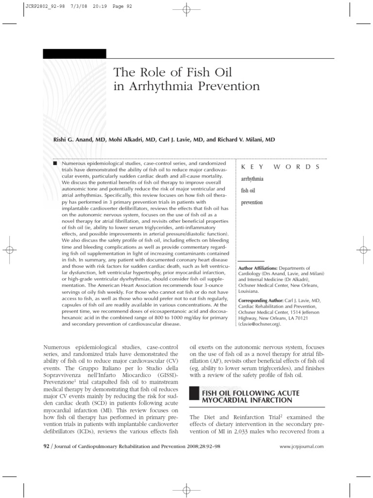 Fish Oil and Arrhythmia PDF Fish Oil Omega 3 Fatty Acid