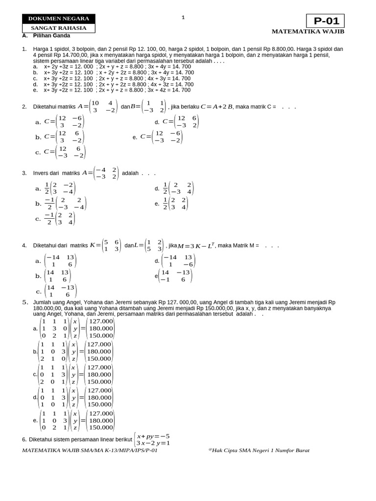 Soal Uas Math Wajib 2022 | PDF
