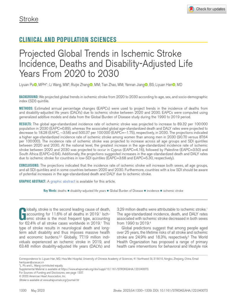 2023 Projected Global Trends in Ischemic Stroke Incidence Deaths and ...