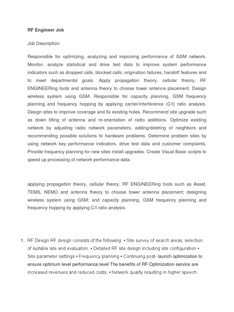 RF Engineer Job PDF Mathematical Optimization Antenna (Radio)
