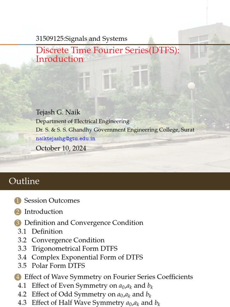 Discrete-Time Fourier Series Overview | PDF | Discrete Fourier ...