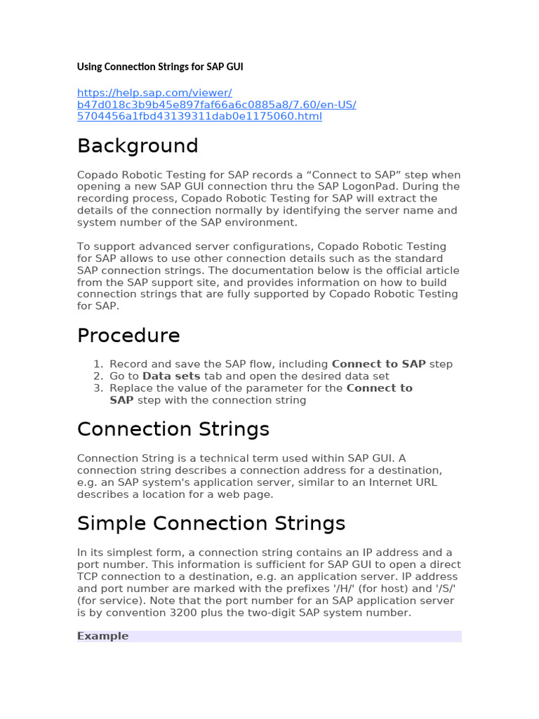 Using Connection Strings For SAP GUI | PDF | Port (Computer Networking ...