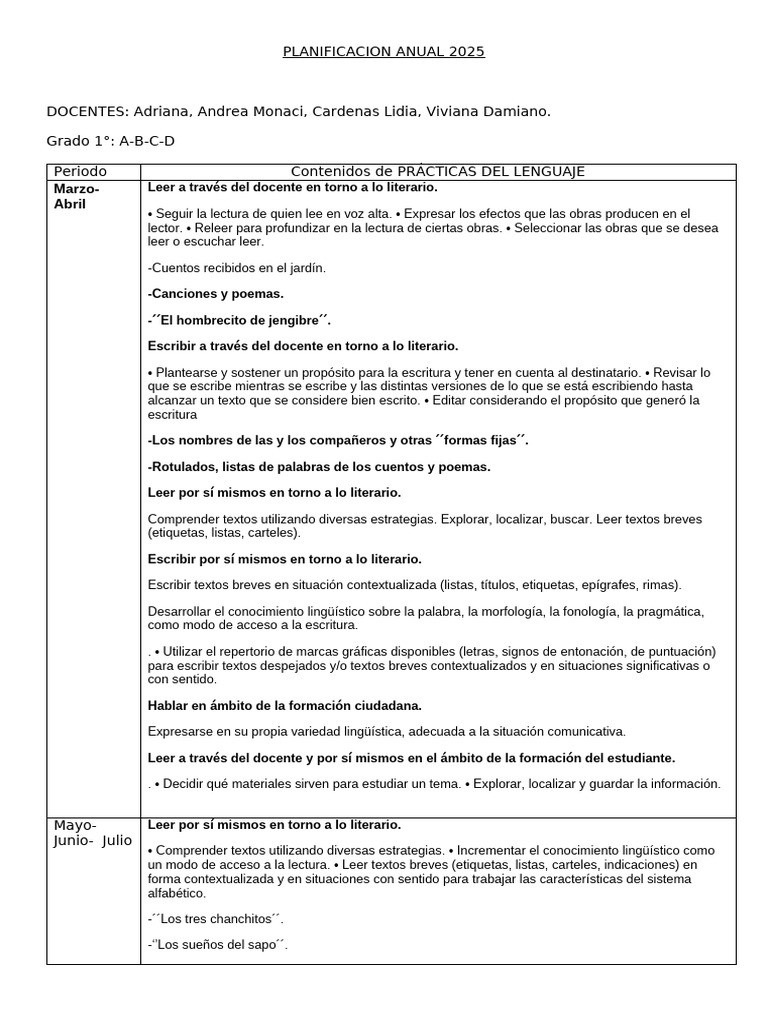 Planificación Anual 2025 para Grado 1 | PDF | Escritura | Sociedad