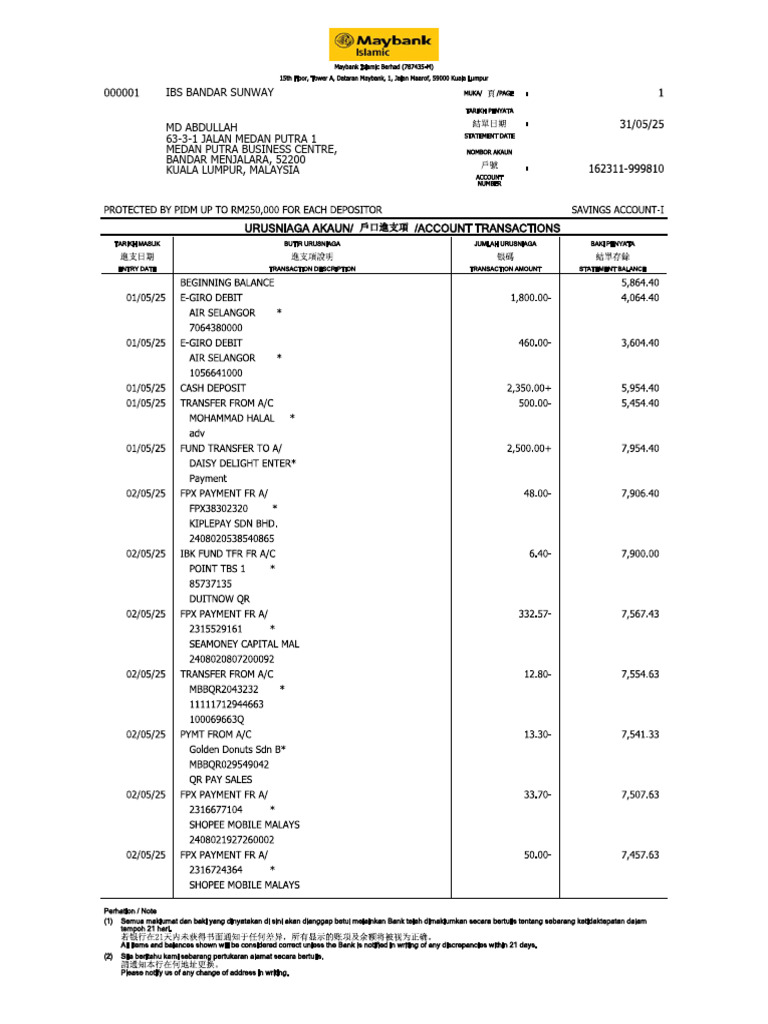 Malaysia Bank Statement | PDF