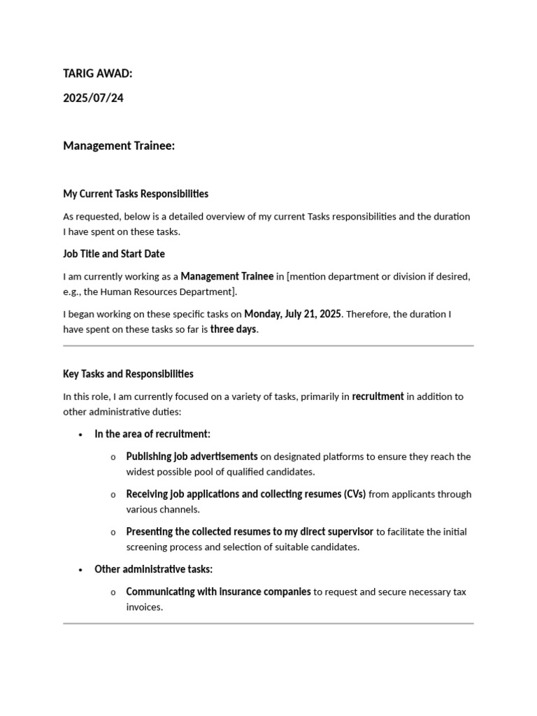 Management Trainee Task Overview | PDF