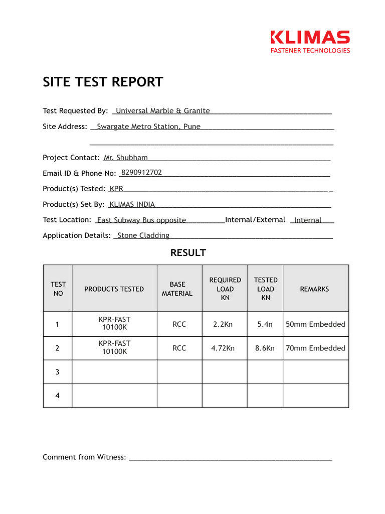 Universal Marble & Granite Test Report | PDF