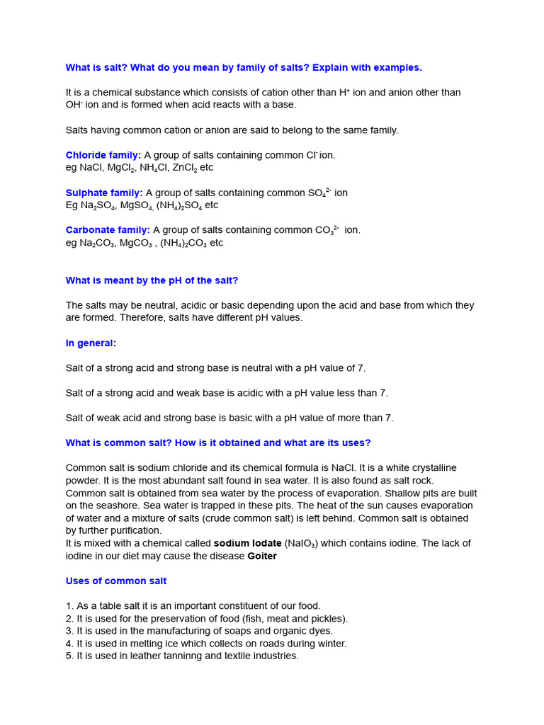 Understanding Salts: Types and Uses | PDF | Acid | Salt (Chemistry)