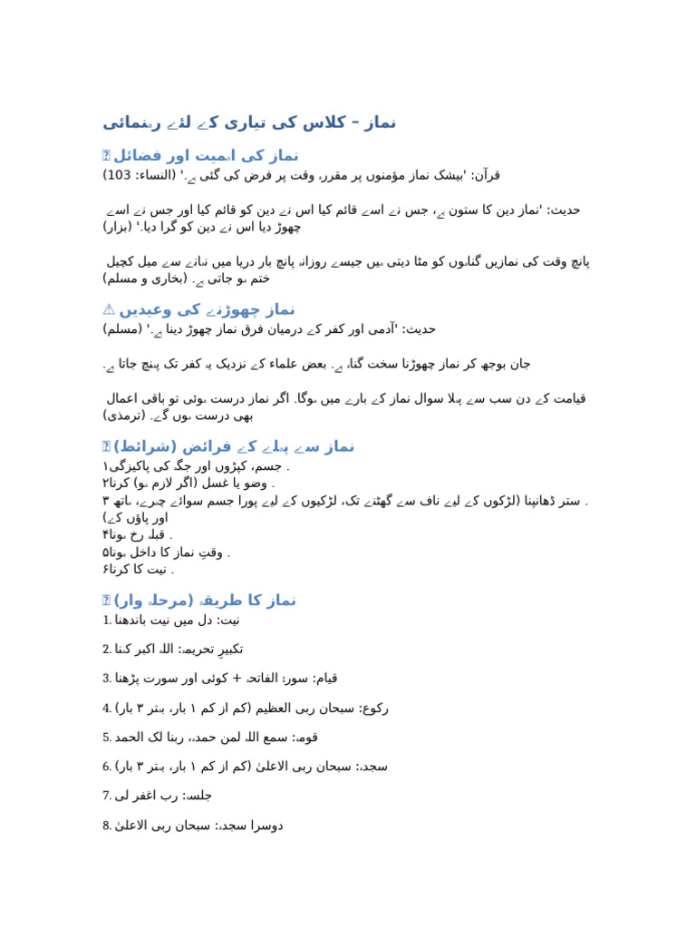 Namaz Class Guide Urdu | PDF