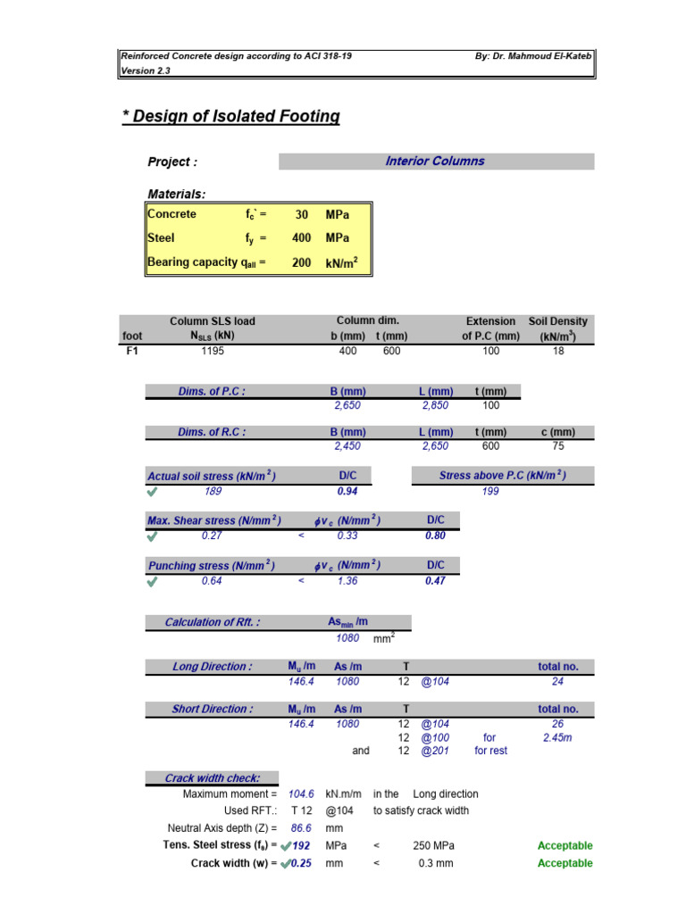 ACI 318-19 Reinforced Concrete Footing Design | PDF | Building ...