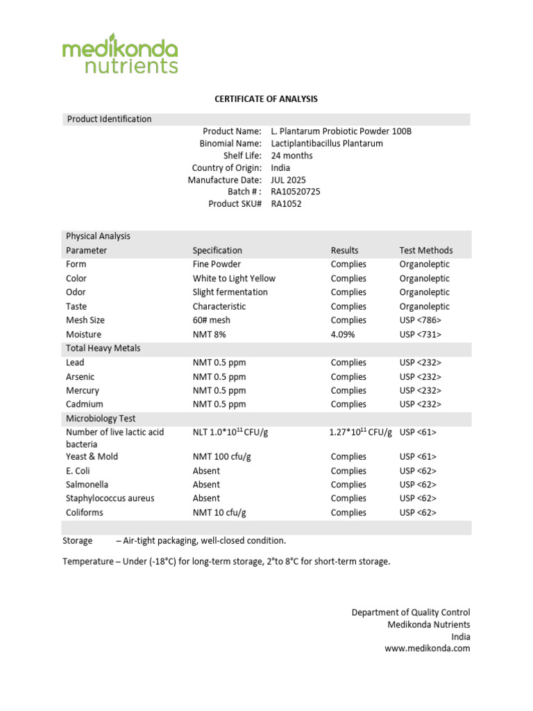 Medikonda Probiotic Powder Analysis | PDF | Probiotic | Biology
