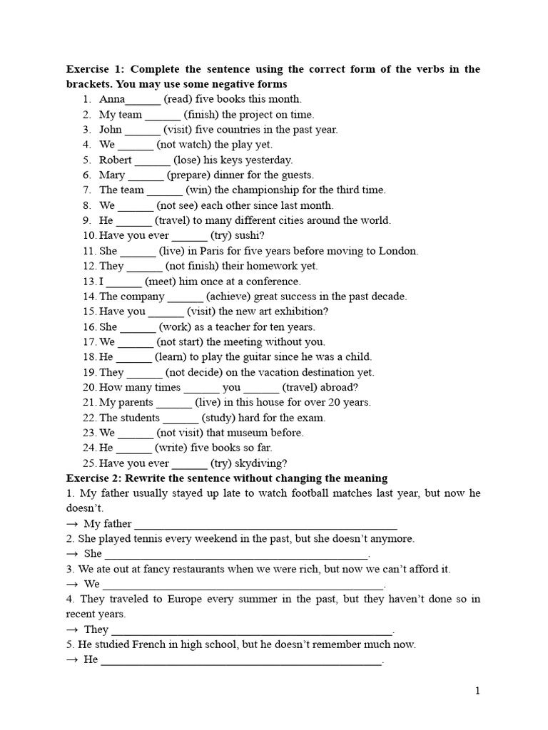 Verb Exercises for Language Practice | PDF