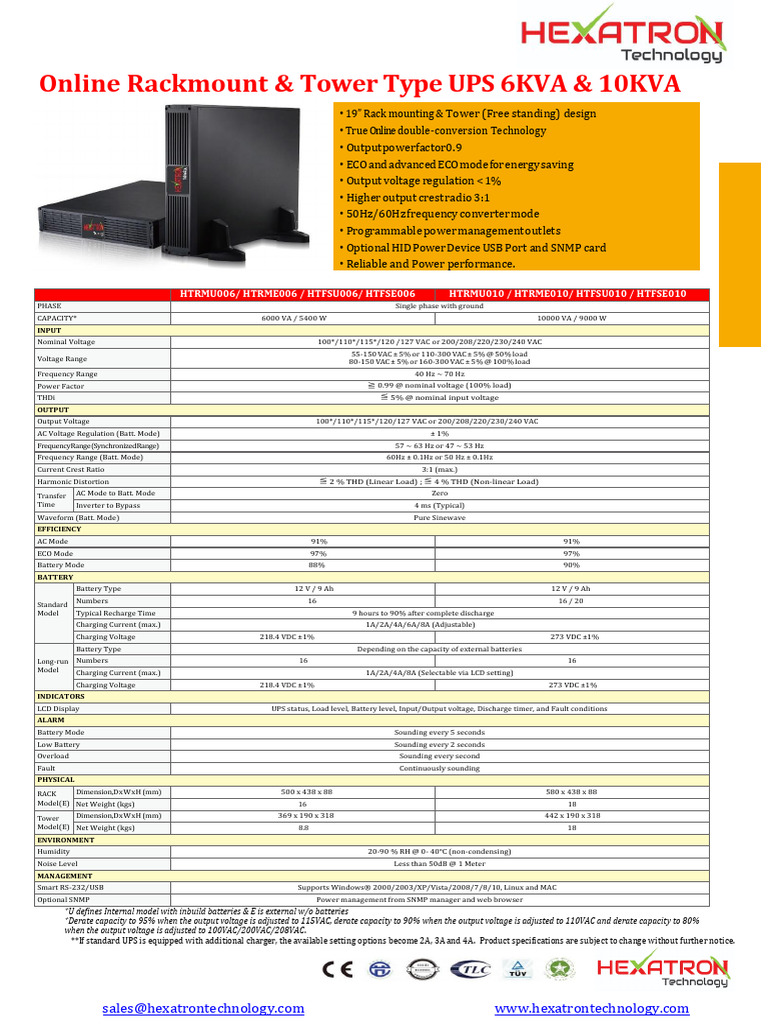 Hexatron Technology Online Rackmount & Tower Type Ups 6kva - 10kva ...