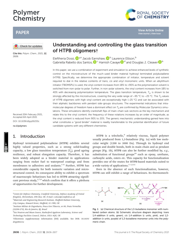Polymer Chemistry: Understanding and Controlling The Glass Transition ...