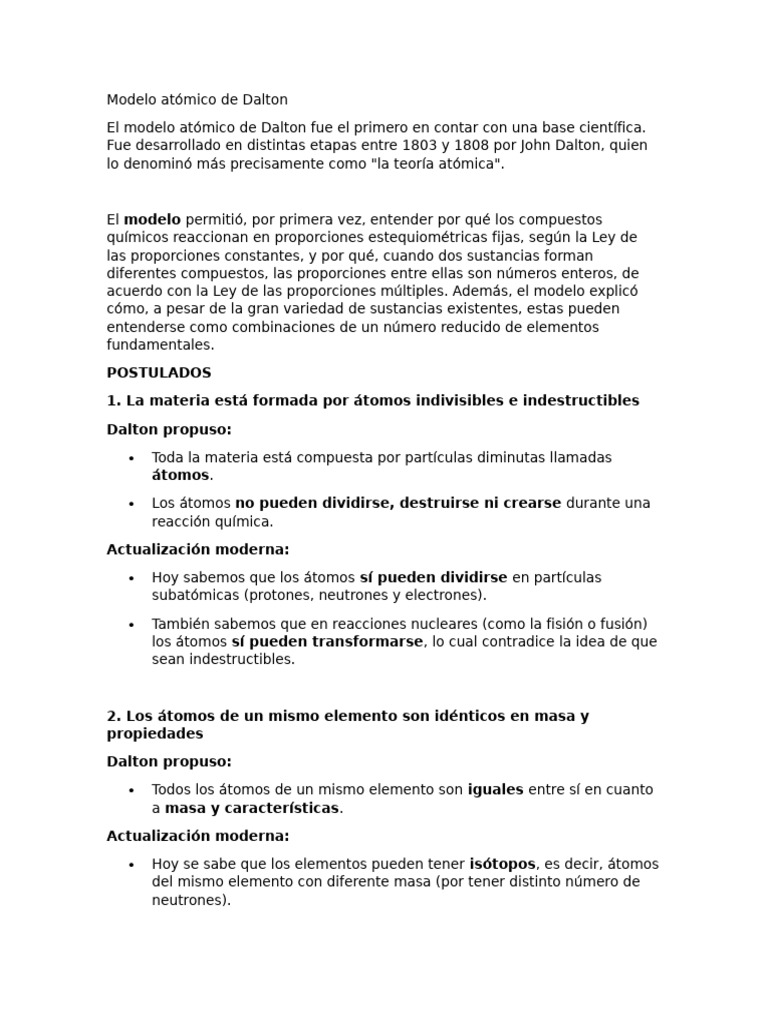 Modelo atómico de Dalton y sus postulados | PDF | Átomos | Química
