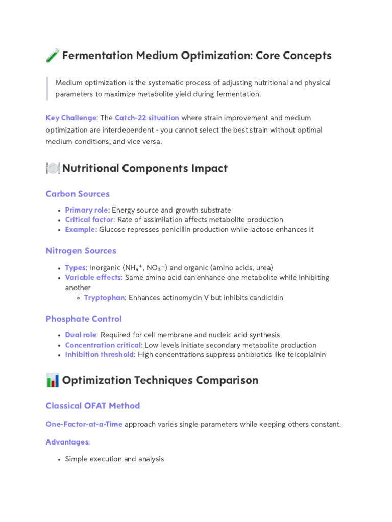 Fermentation Medium Optimization Strategies | PDF | Mathematical ...