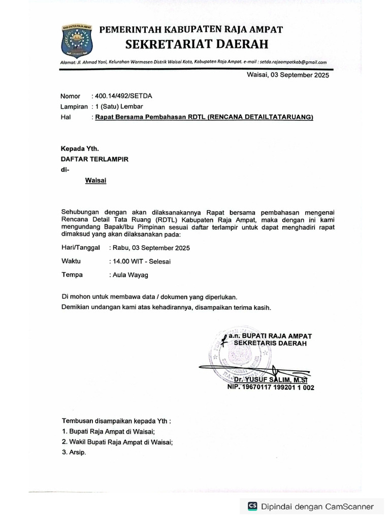 Surat Rapat Bersama Pembahasan RDTL | PDF