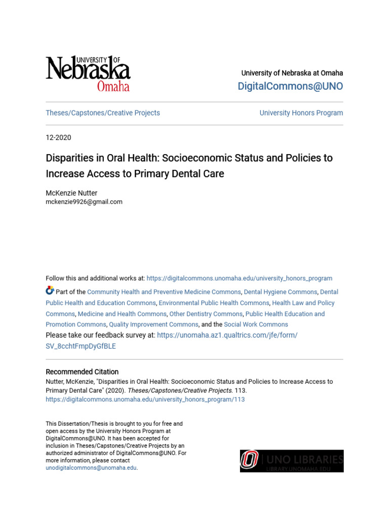 Disparities in Oral Health - Socioeconomic Status and Policies To | PDF ...