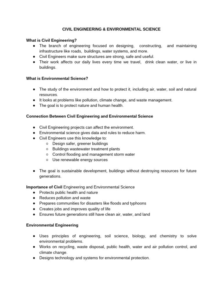 Civil Engineering and Environmental Science Overview | PDF ...
