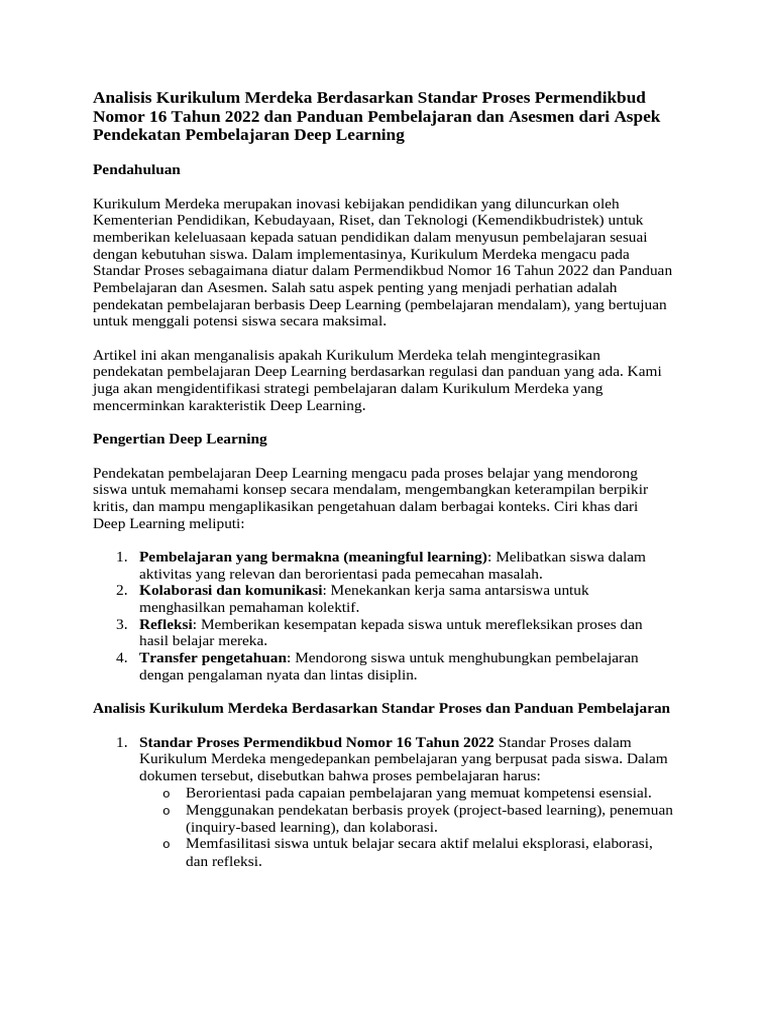 Analisis Deep Learning dalam Kurikulum Merdeka | PDF