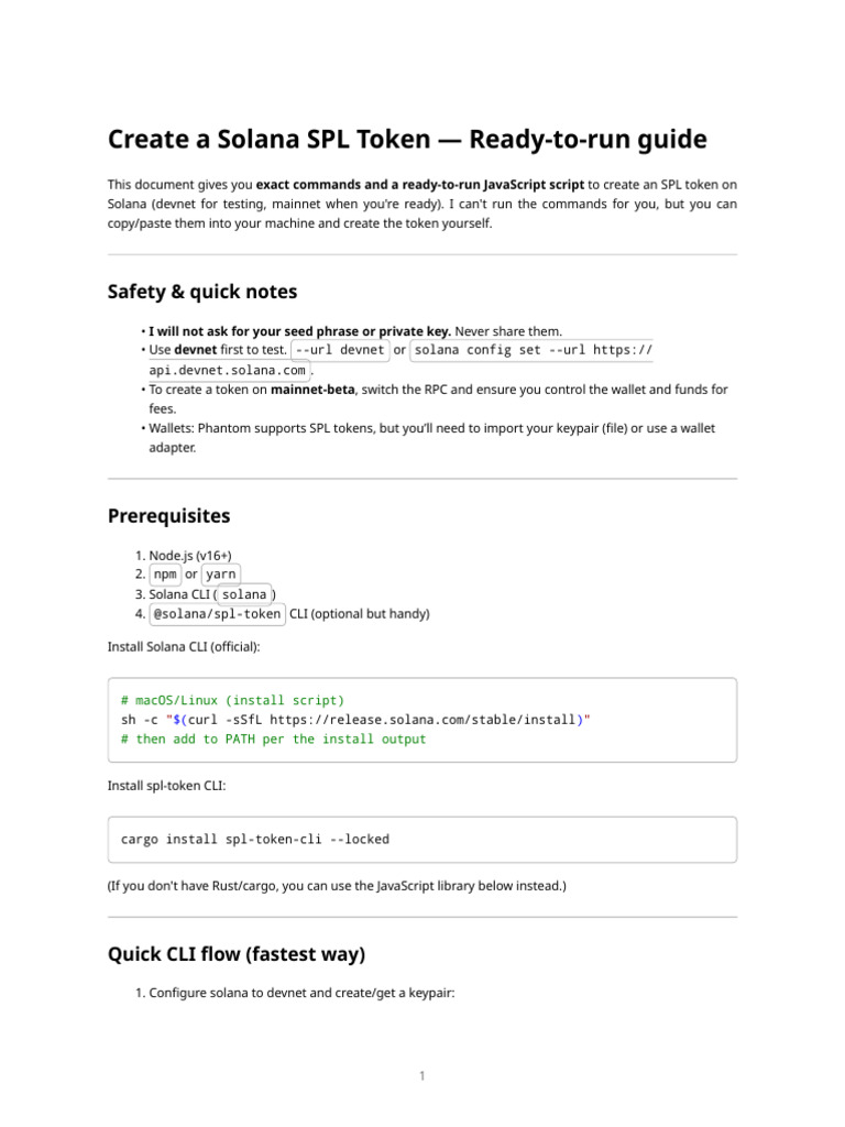 Create Solana SPL Token Instructions | PDF | Command Line Interface |  System Software