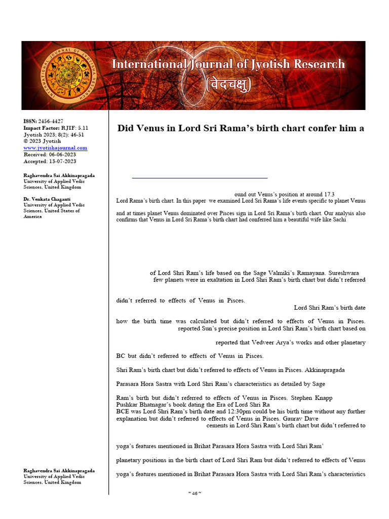 Venus in Lord Rama's Birth Chart Analysis | PDF | Planets In Astrology ...
