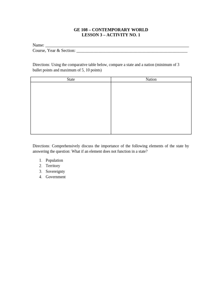 Comparing States and Nations in GE 108 | PDF