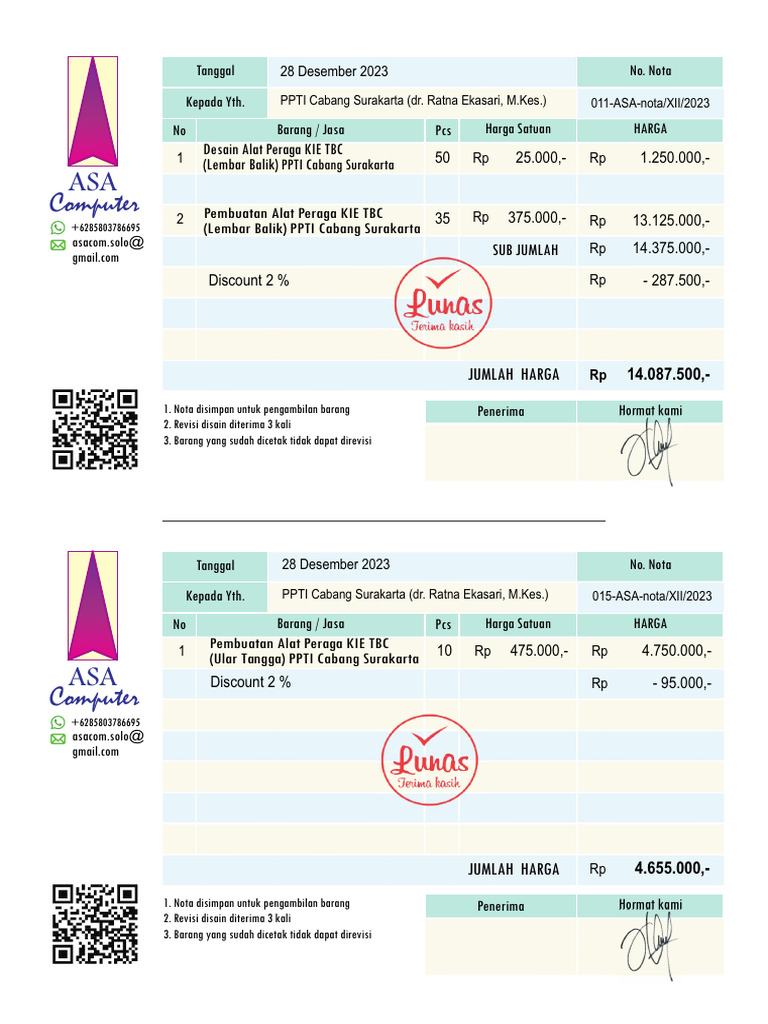Nota Pembuatan Alat Peraga KIE TBC | PDF