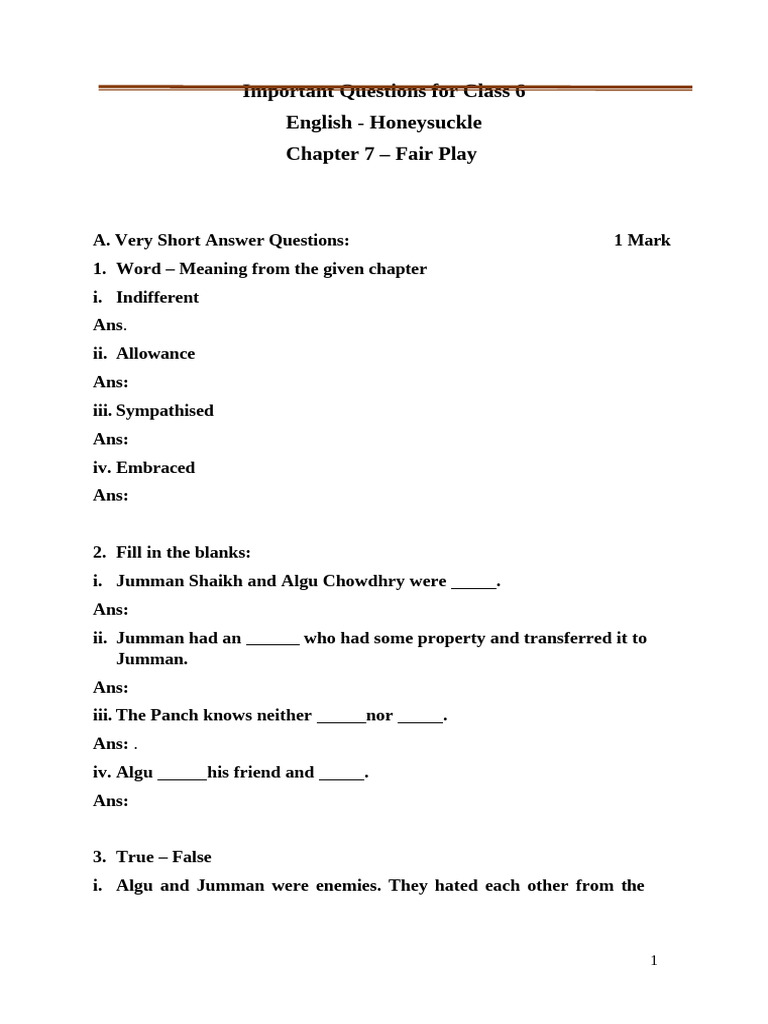 Fair Play Class 6 Q&A Guide | PDF