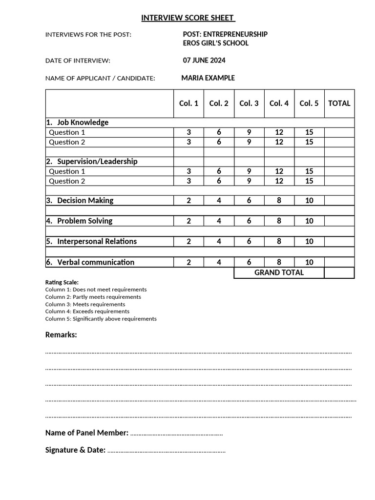 Interview Score Sheet | PDF