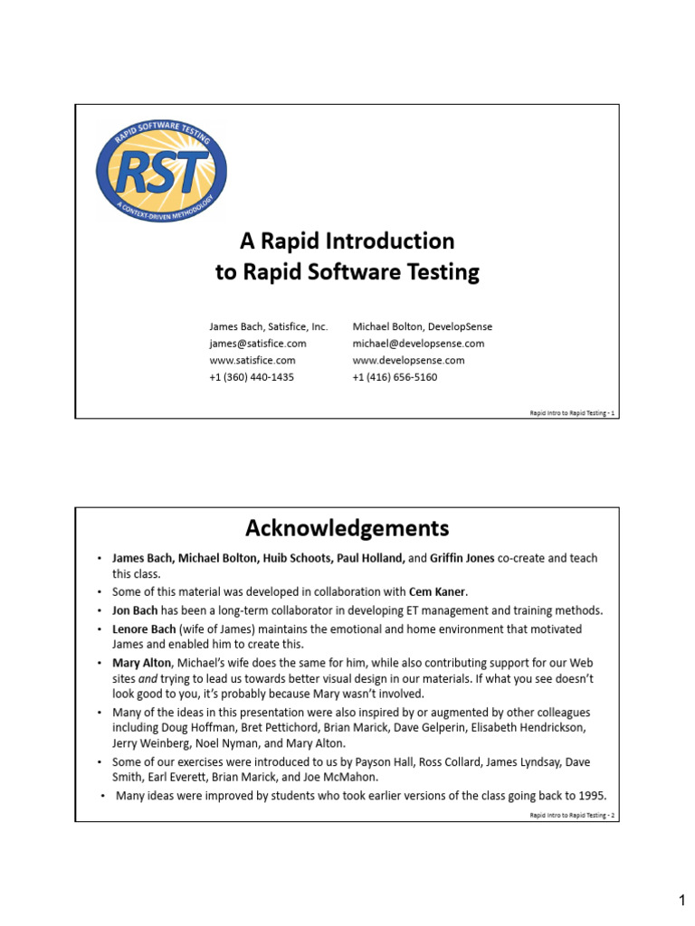 A Rapid Introduction To Rapid Software Testing | PDF | Risk ...