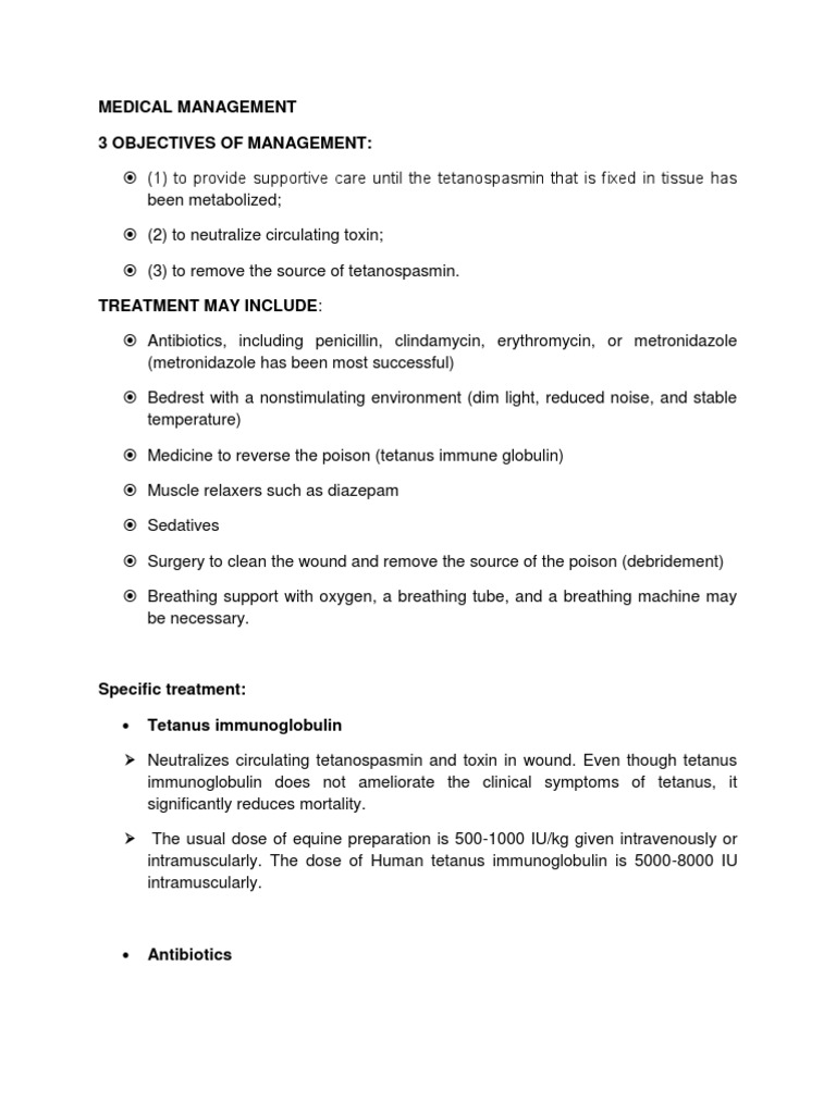 Tetanus Medical Management Guidelines | PDF | Neuromuscular Junction ...