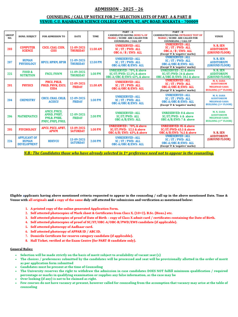 2025-26 Admission Counseling Notice | PDF | Educational Stages