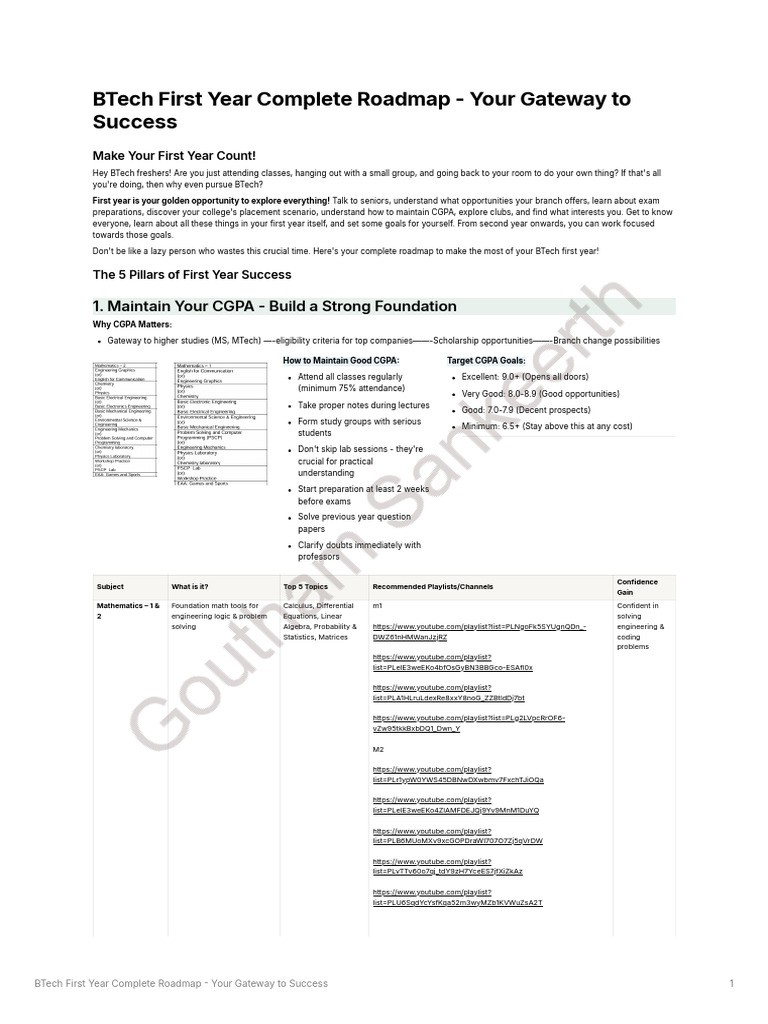 BTech First Year Success Roadmap | PDF | Engineering | Computer Programming