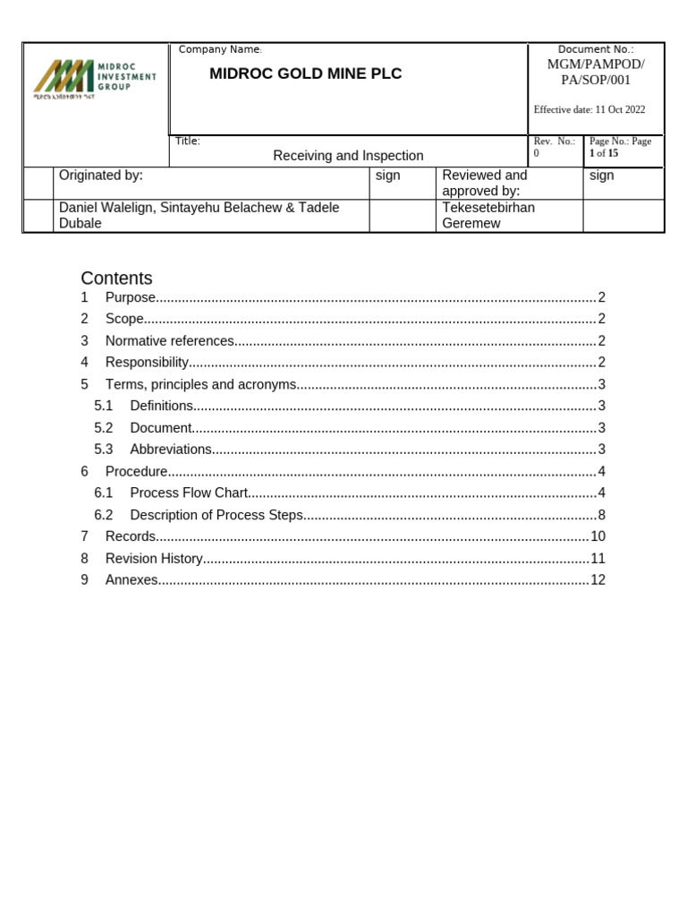 Receiving and Inspection Procedure Guide | PDF